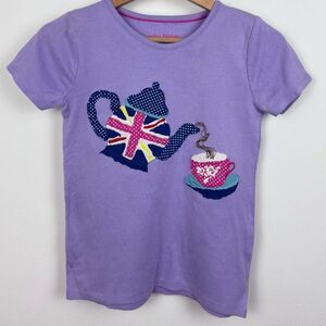 Mini Boden Teapot and Cup Appliqué Shirt Sz 6-7